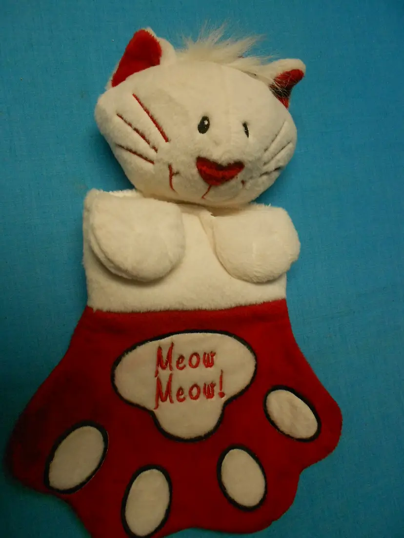 Vtg Cat Kitten Plush Christmas Stocking MEOW MEOW 14" Pet Holiday Plush Style (BR2)