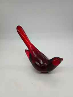Vintage Fenton Ruby Red Glass Figurine Bird of Happiness Paperweight Long Tail