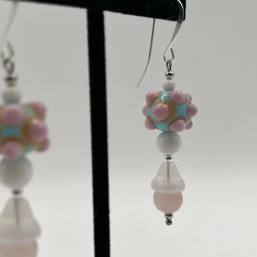 #98 "February Snow Day" Series - Handmade by Me -- Vintage Lampwork Earrings