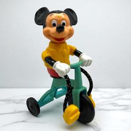 1977 Vintage Mickey Disney Plastic Gabriel Action Toy on Tricycle 5" tall