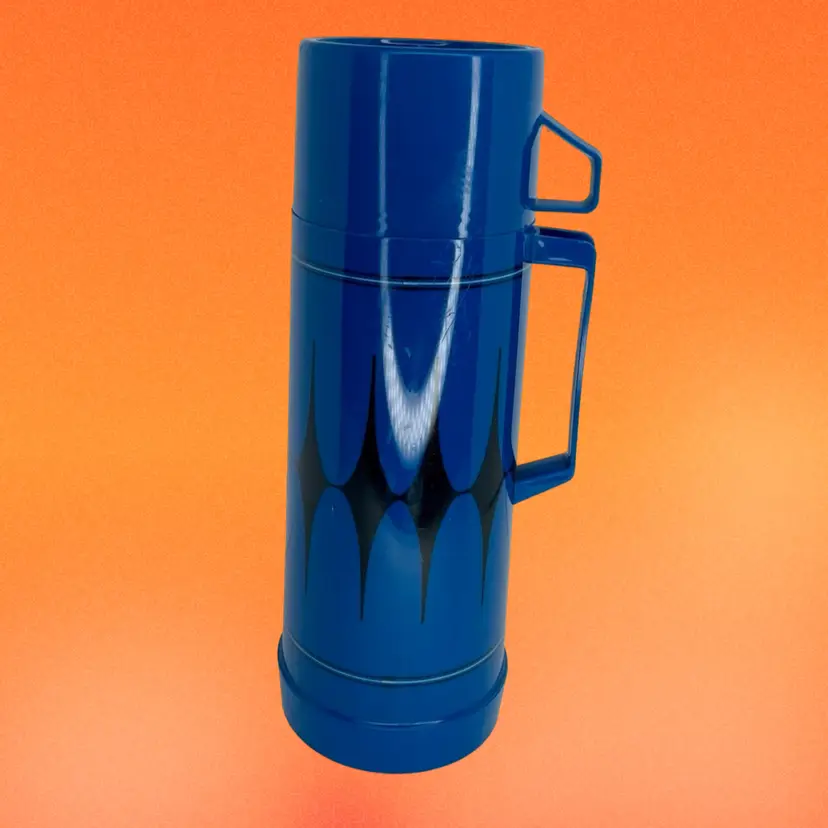 Vintage Aladdin's Vanguard Large Thermos Bottle Quart Blue & Black Diamond MCM