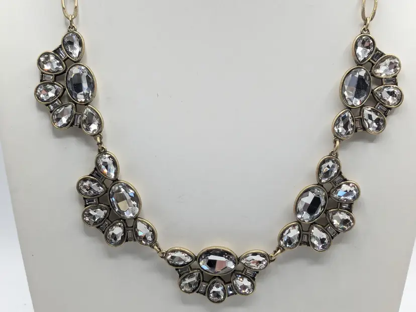 J Crew Crystal Statement Necklace Gold Tone