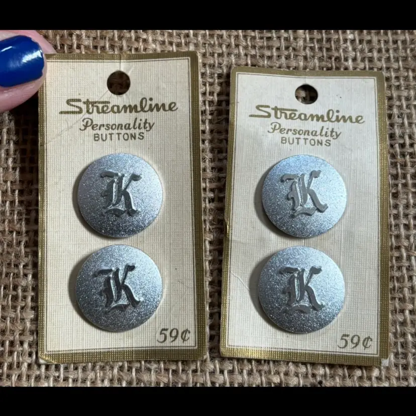 Vintage Personality Plastic Buttons Silver Color Initial K Sewing Crafts