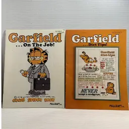 2-Garfield Counted Cross Stitch Pattern Booklets. “Garfield…on The Job” & “Garfield…Diet Tips” 1978