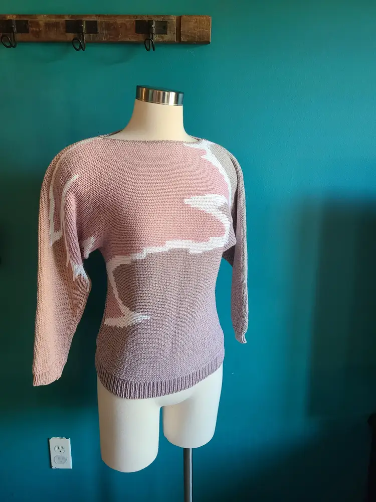 Vintage sweater, 80s sweater, ugly sweater, cotton, rayon size medium,  pullover, oversized sweater, colorblock, dolman sleeve