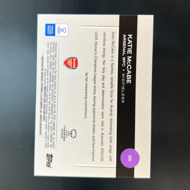 Katie McCabe 2024/25 Topps Chrome UWCL Pink Wave /250 Arsenal Soccer Card