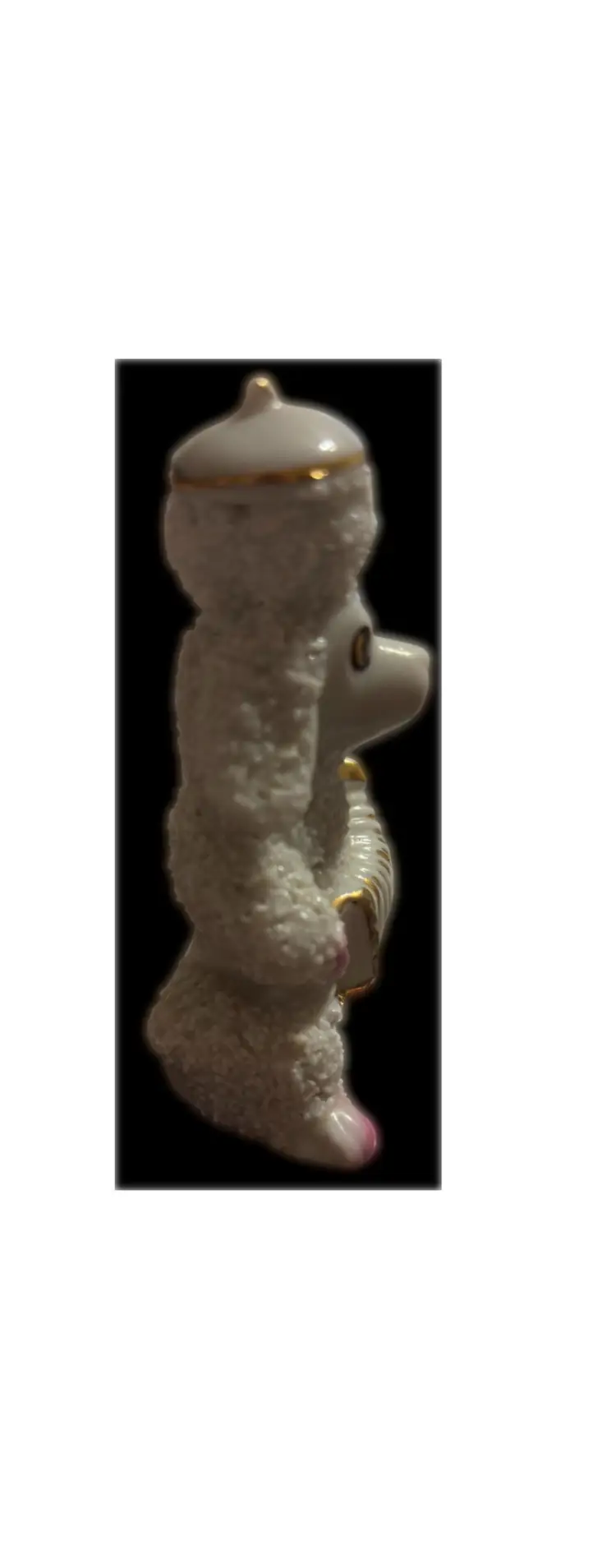 White Spaghetti Porcelain Poodle Figurine Playing Accordion
