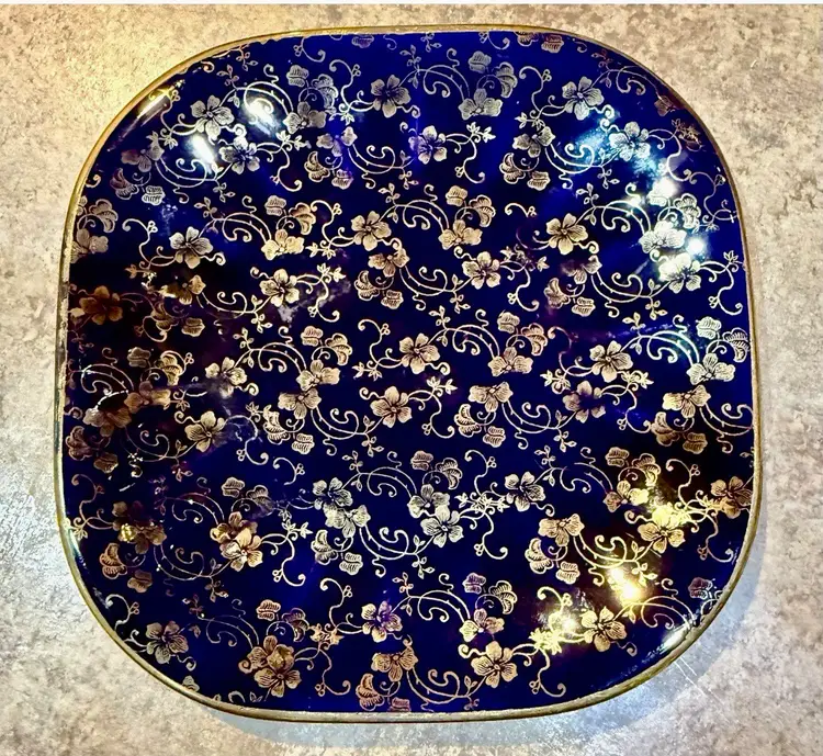 Limoges Royal Mazarine Small Square Salad Or Dessert Plate Cobalt Blue 24K Gold