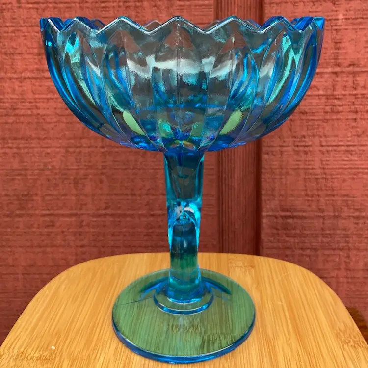 Indiana Glass, Floral-style, Blue Compote.