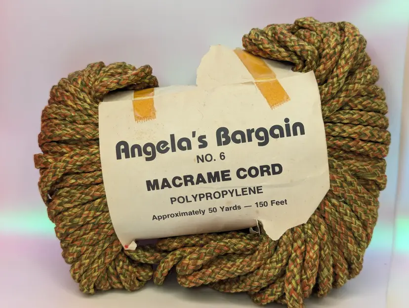 Vintage Angela's Bargain Macrame Cord 150ft/50yds Poly 6mm Gauge Green orange Craft DIY