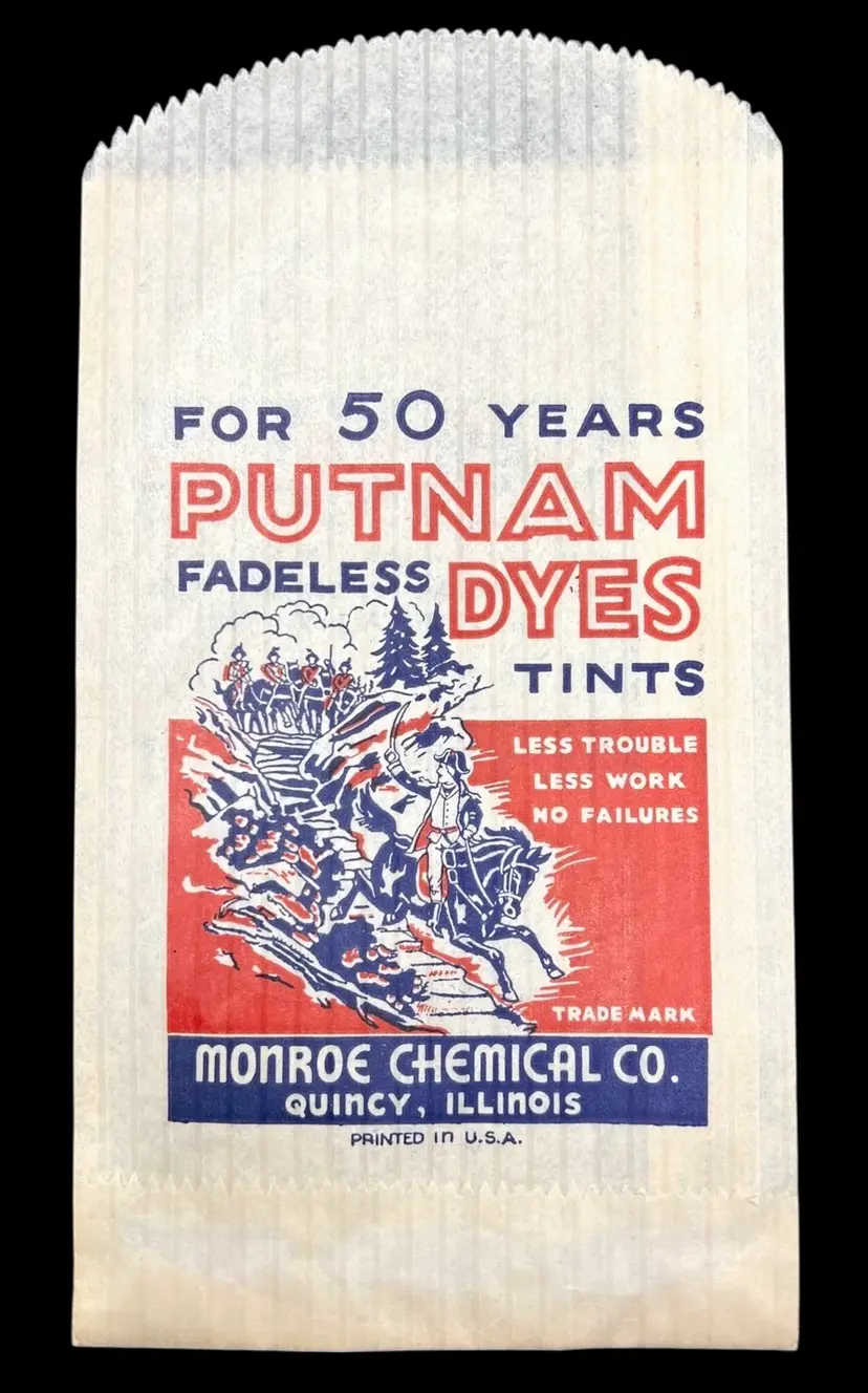 Vintage Putnam Fadeless Dyes Advertising Bag Quincy Illinois Monroe Chemical Co
