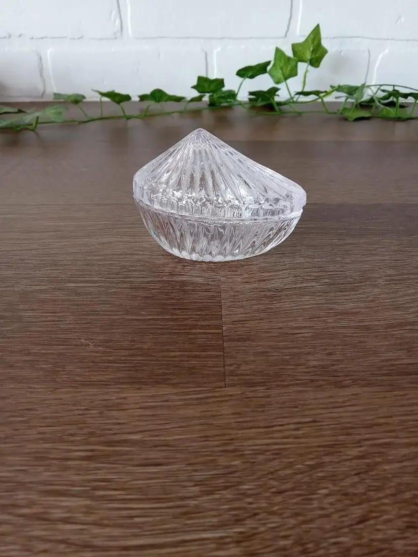 Vintage Egg-Shaped Clear Glass Trinket Box with Lid