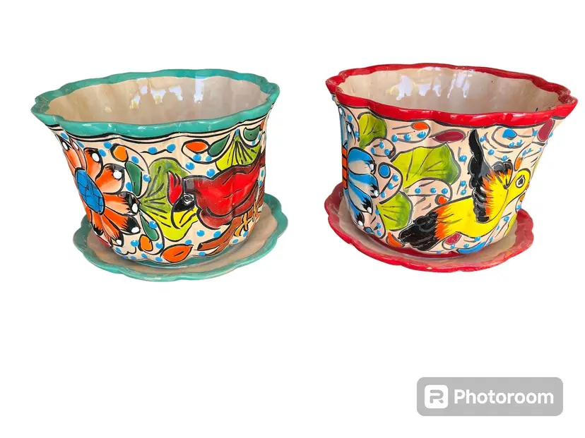 Item # 243 Talavera Pot with Plate/Violetera Large