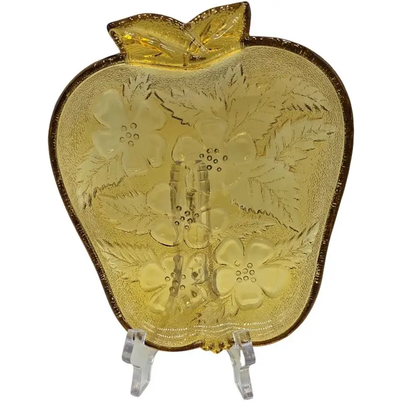 Vintage Hazel Atlas Glass Amber Apple-Shaped Dish