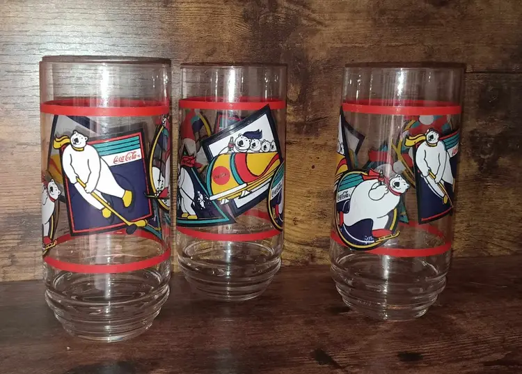 1999 Set of 3 Coca Cola Polar Bear Drinking Glasses