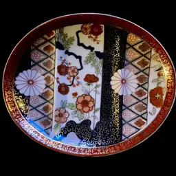 Vintage Japanese Imari Oval Kashizara 6.25" Plum Cherry Blossoms Mums