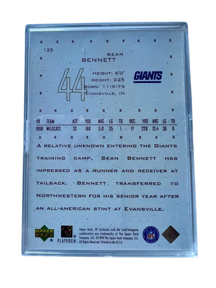 1999 SP Authentic Sean Bennett #117/250 Rookie Card 🏈 #G-5