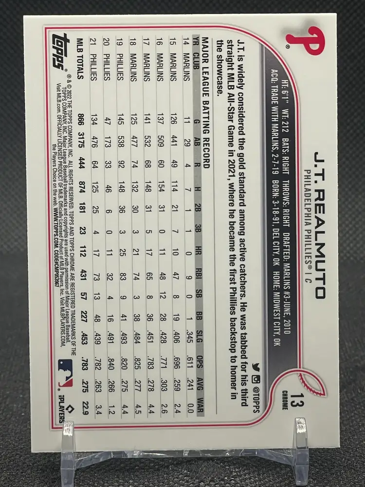 2022 Topps Chrome - J.T. Realmuto #13 Prism Refractor