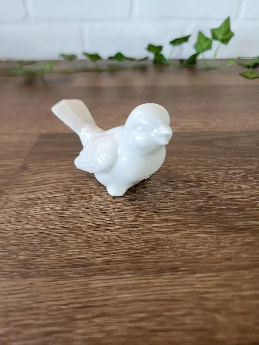 White Porcelain Bird Figurine 2.5" x 4" Modern Cottagecore Farmhouse