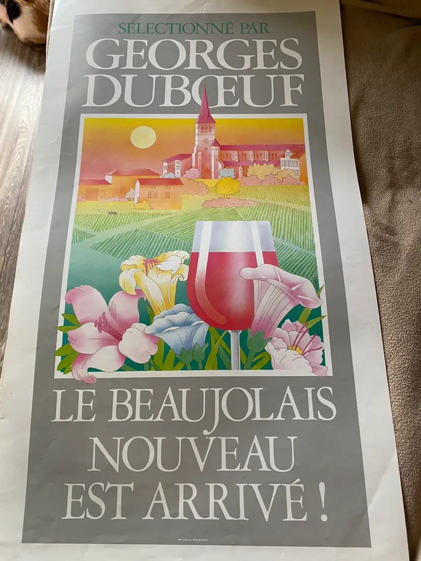 Poster - Geaorges Duboeuf Le Beaujolais Noveau Est Arrive - light creases see photos - 13 wide x 24 tall