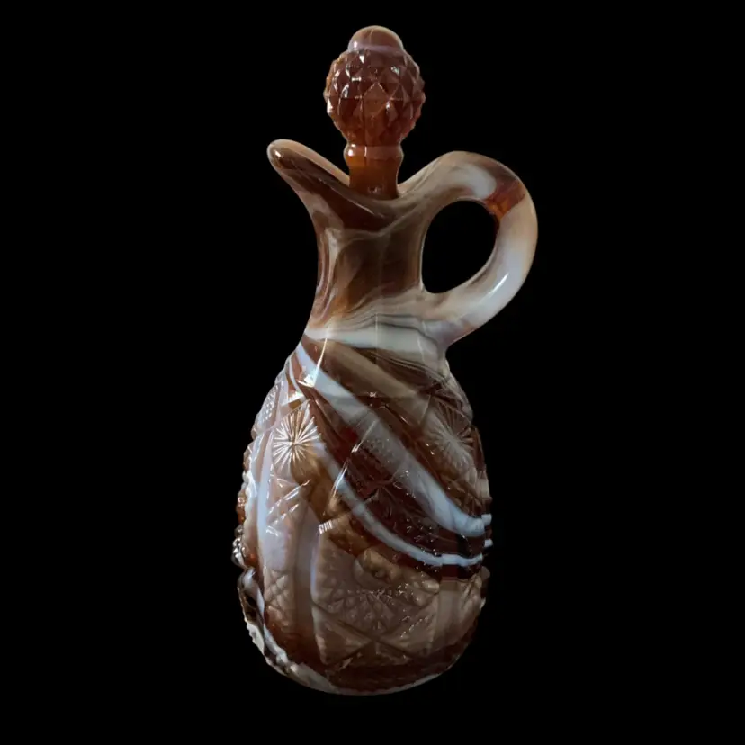 Imperial Caramel Slag Glass Cruet w/Stopper 6.75” x 3”
