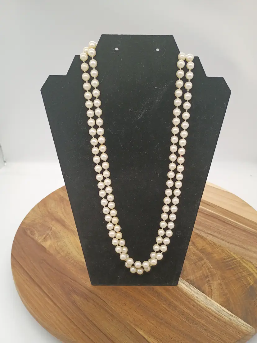 VTG 1950's 30" Length Strand Hand Knotted Faux Pearl Necklace Glass Pearl