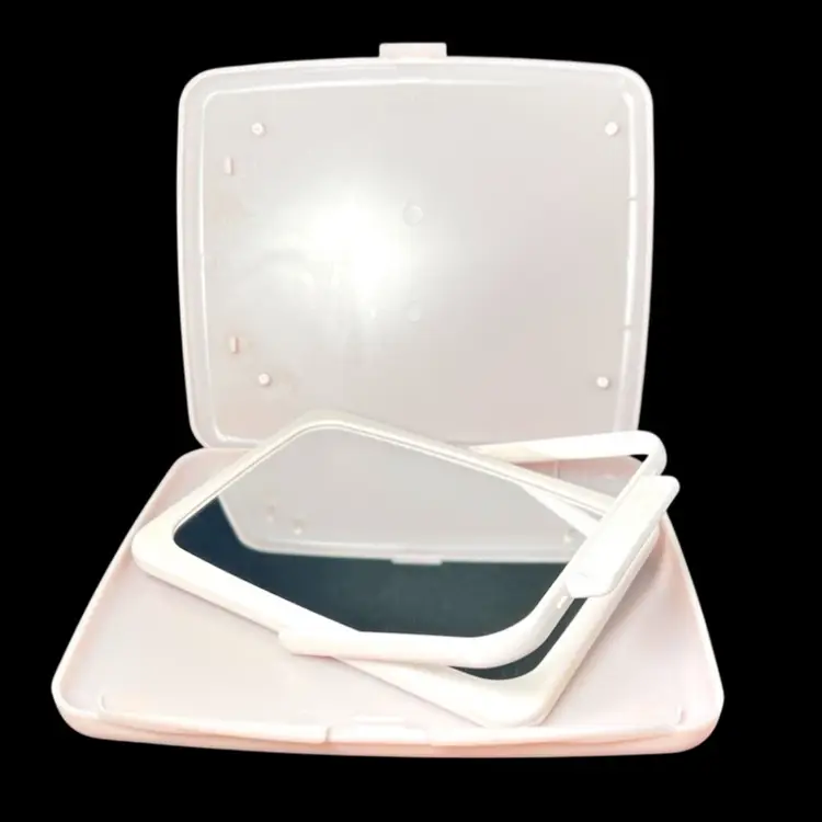 Mary Kay Pink Travel Mirror Cosmetics Plastic Makeup Case. Double-sided Magnifying Mirror. Excellent Condition! Case (Closed)- 7-1/4” x 6-1/4” x 7/8”