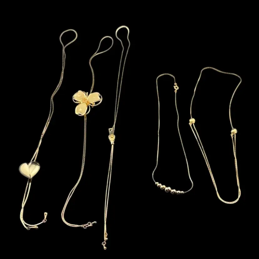 Vintage Continental Gold Company Set Of 5 Gold Tone Necklace 3 Are Bolo Style