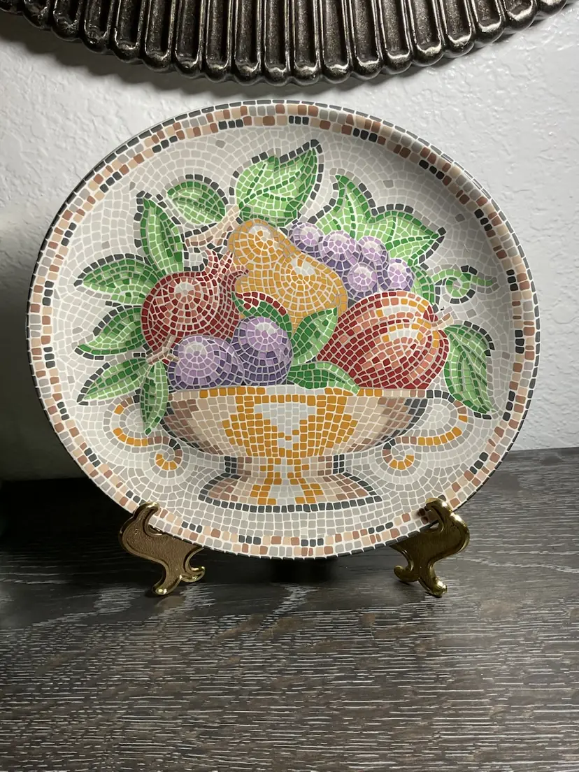 Mosaic Stained Glass Look Oval Fruit Basket Plate