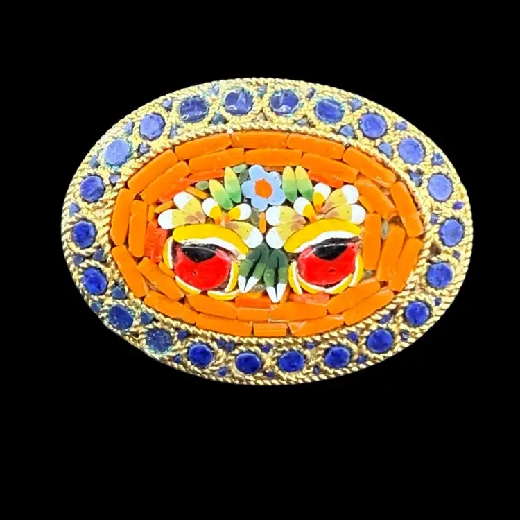 Orange Blue Flower Garden Micro Mosaic 1 1/2"