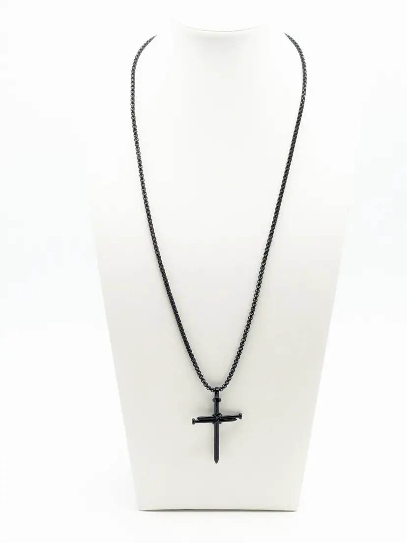 Black Nail Cross Pendant Religious Necklace