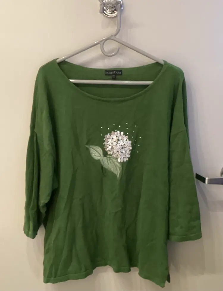 Bua Bua Women Size XXL Pullover Sweater Embroidered Rhinestone Cotton Hydrangea