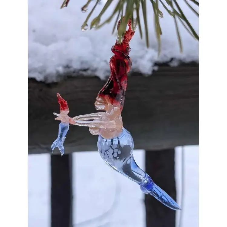 Gorgeous blown spun glass mermaid mother with baby ornament