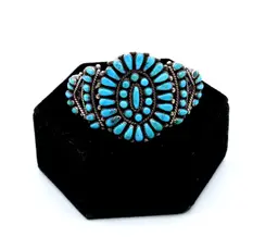 Vintage Zuni Petit Point cluster turquoise sterling silver cuff bracelet 45.09g
