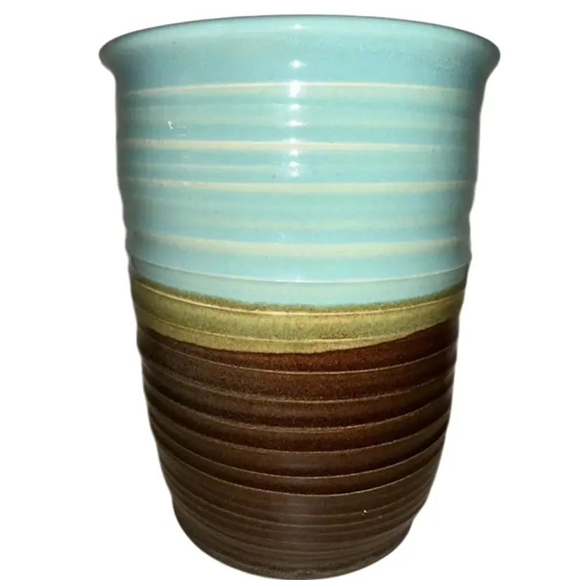 J. Lynch Pottery 8”x6” Blue/Teal, Brown, Beige Vase Minneapolis, MN