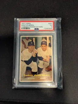1957 Topps #407 Power Hitters Mickey Mantle / Yogi Berra PSA 3 - New York Yankees