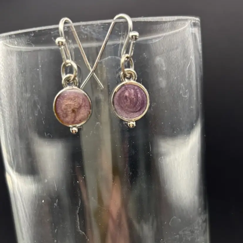 Silver and Purple Earrings, Silvertone, Vintage beads, New sterling ear wires