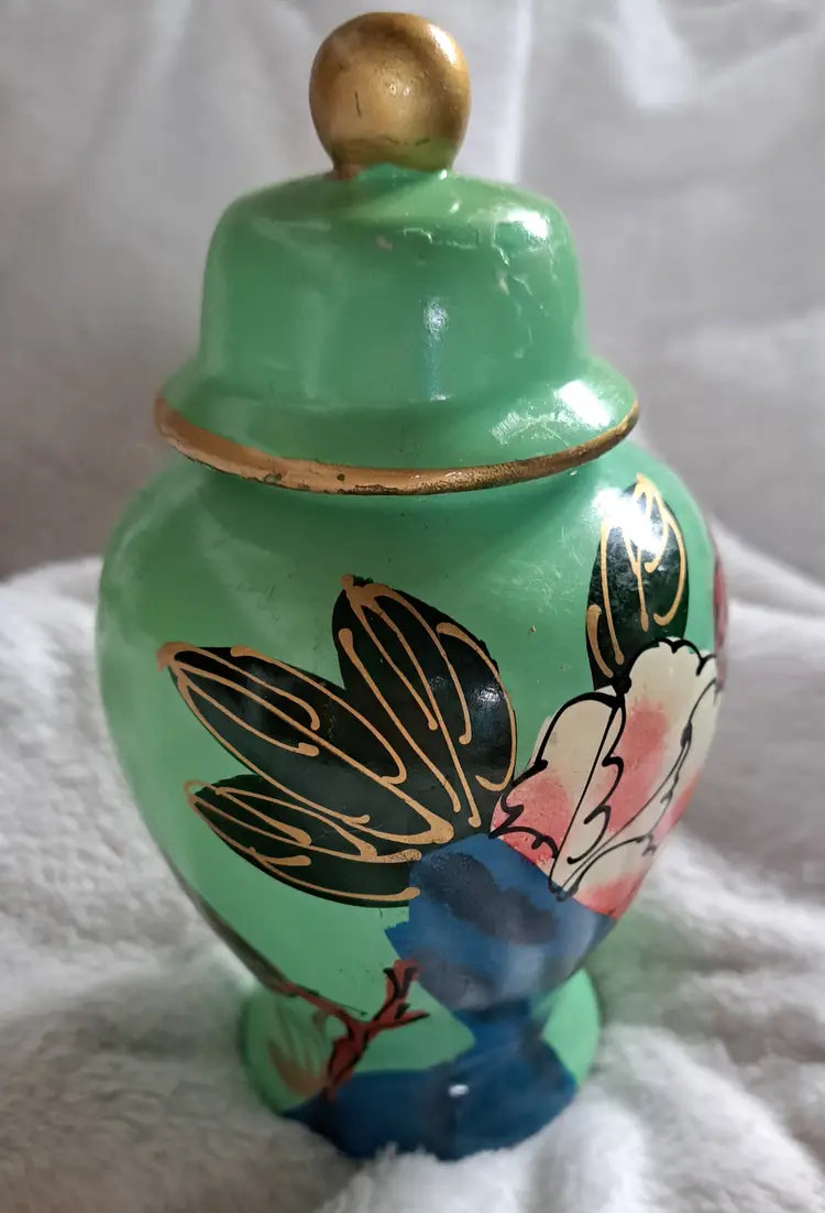 Vintage Ceramic Small Ginger Jar Hand Painted with Flowers