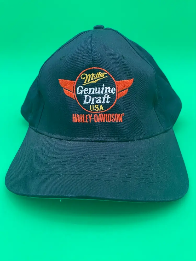 Harley-Davidson Miller Genuine Draft USA Adjustable Black Snapback Hat - VTG KC