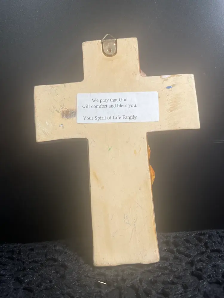 #01 Ceramic Beautifully Glazed Cross w/ Irises. Would be beautiful for Easter and Spring!