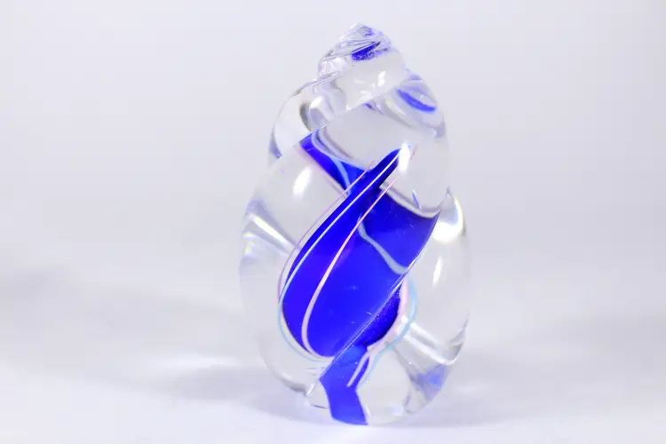 Rhea Schmidt Blue Swirl Art Glass Paperweight