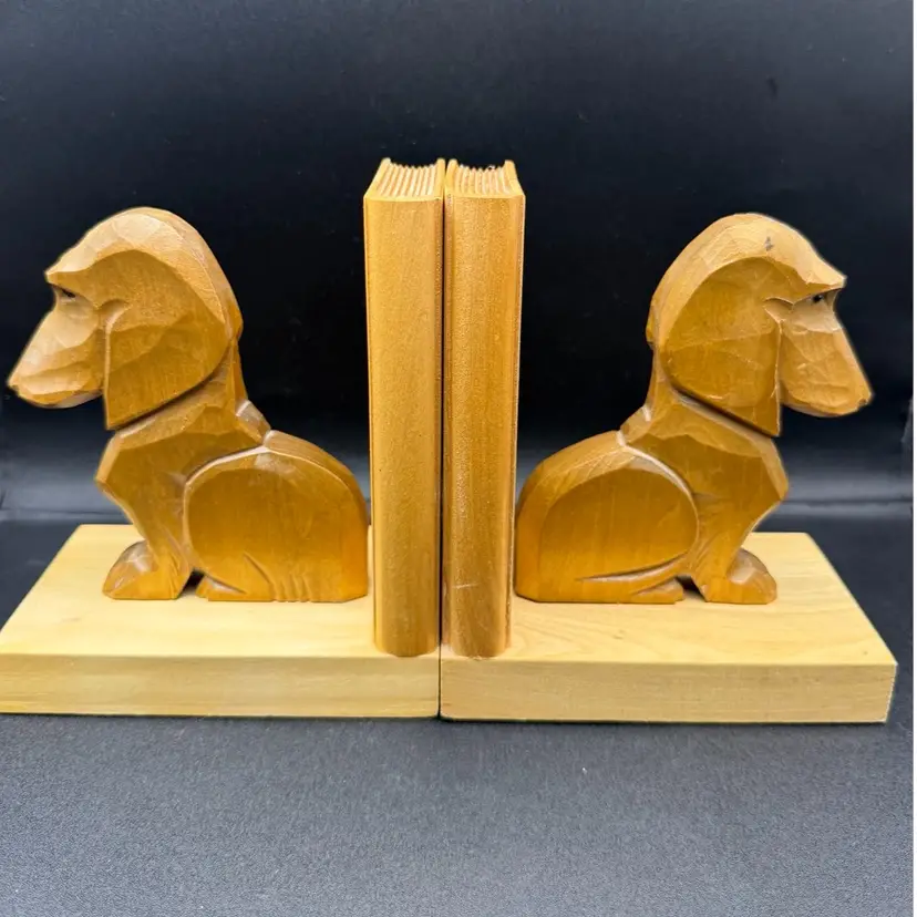 Vintage German Handcrafted Wooden Dachshund Bookends