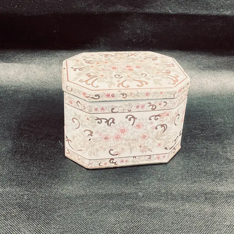 Meister Hinged Storage Tin Pink and Gold Floral