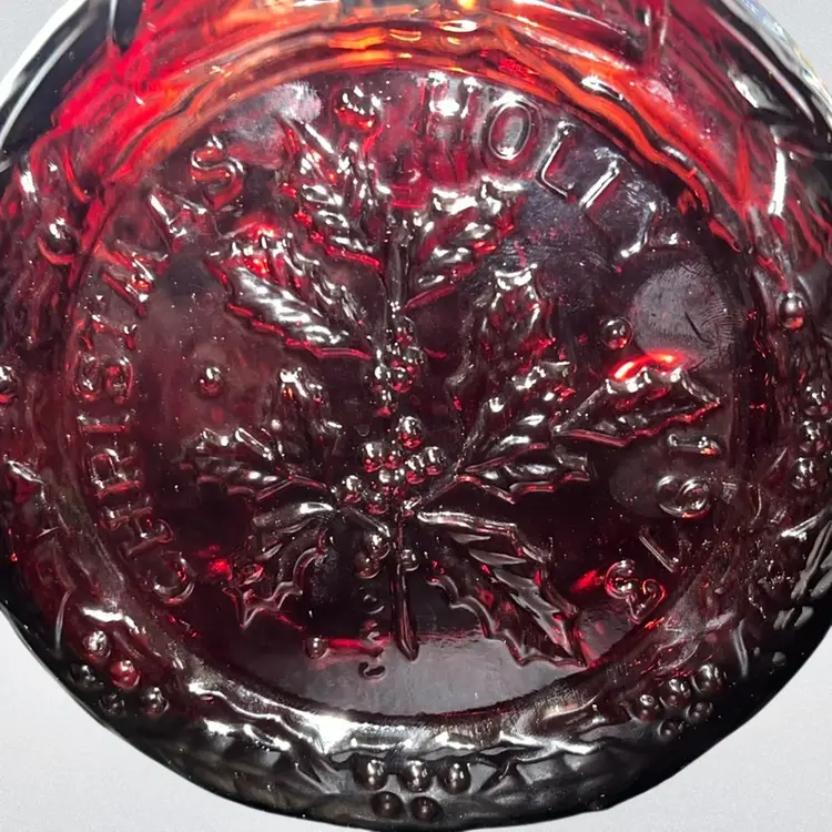 Wheaton Glass Company ruby red Christmas Holly bottle Decanter 1973