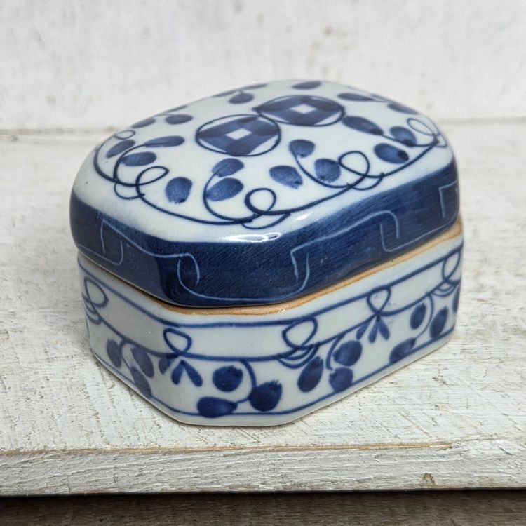 Small Blue White Trinket Box