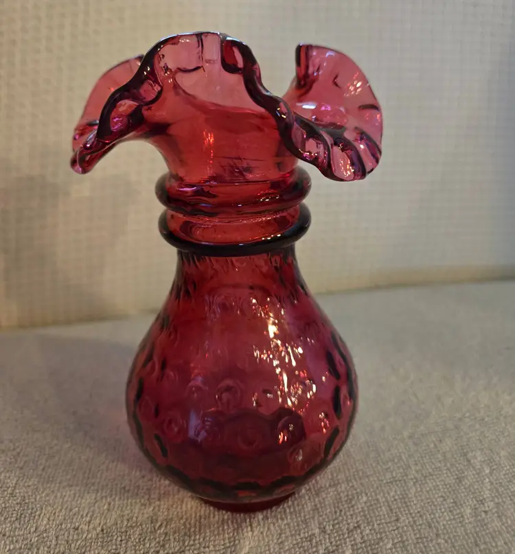 Fenton Art Glass Cranberry Ruby Red Optic Coin Dot Pattern