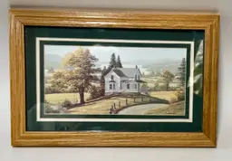 Vintage Bill Saunders Daydream Victorian Farmhouse In Fall Print, Matted And Framed
