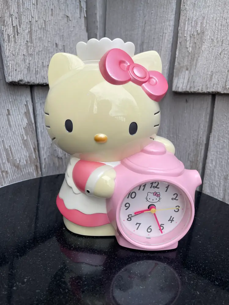 Hello Kitty Vtg Alarm Clock Sanrio Maid Teapot 8" tall.