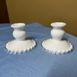 Fenton Silver Crest Candleholder Set Ruffeld # 7271
