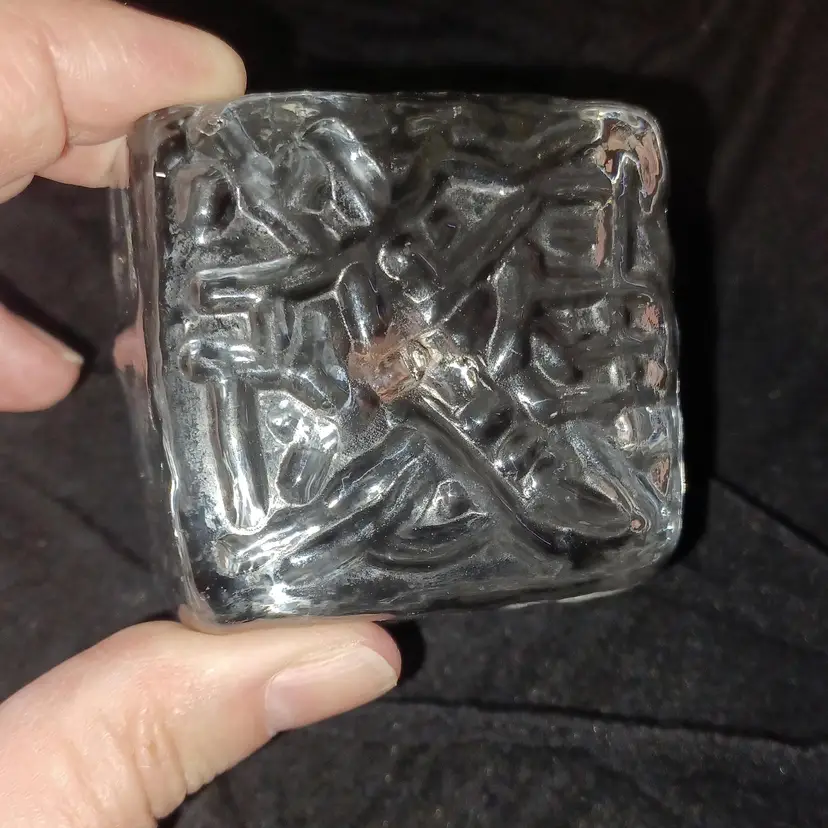 Vintage Square Clear glass paper weight blown glass Blenko? Kosta Boda